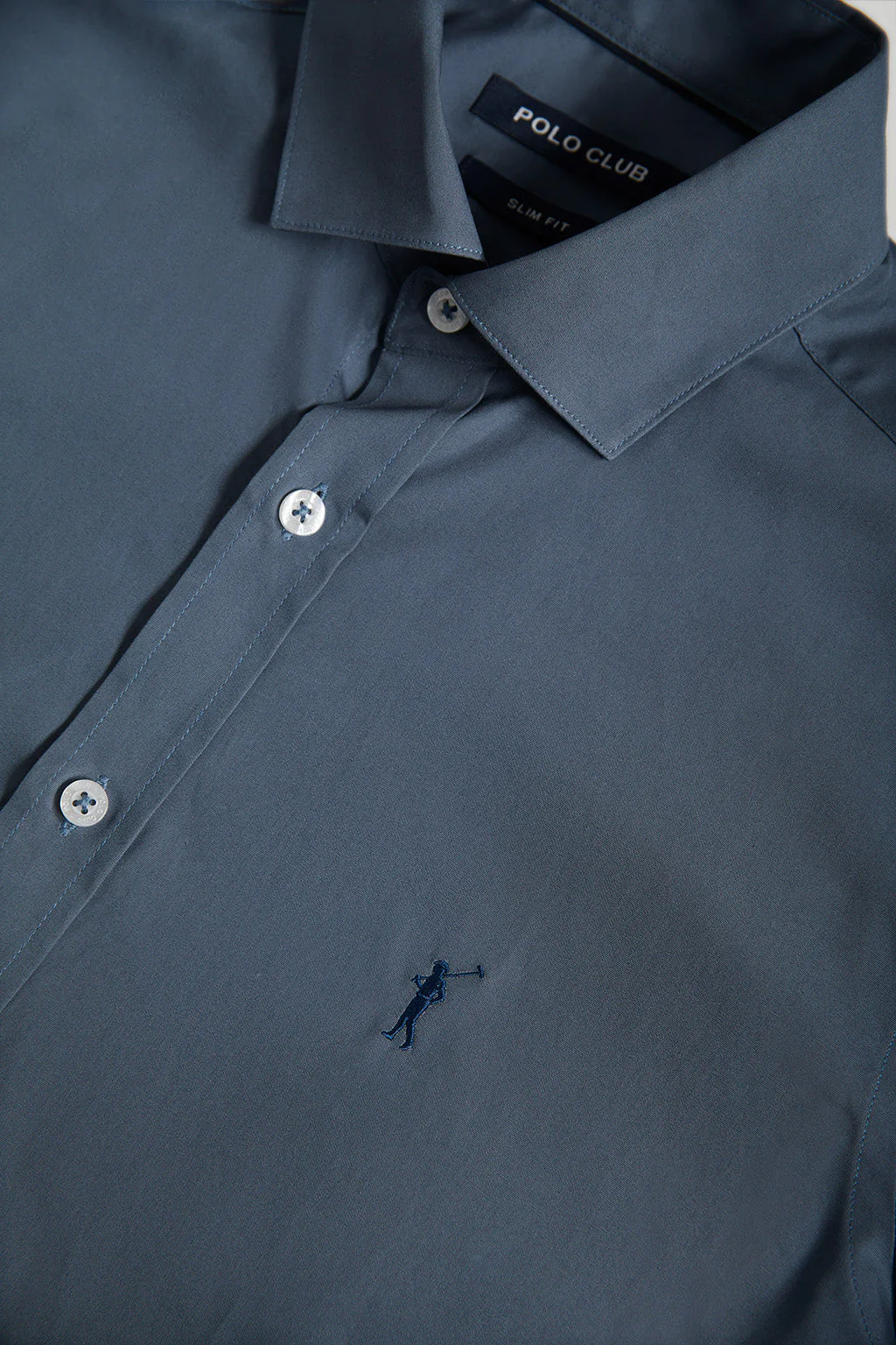 Camisa Slim de popelín azul denim con logo Rigby Go - Image 6