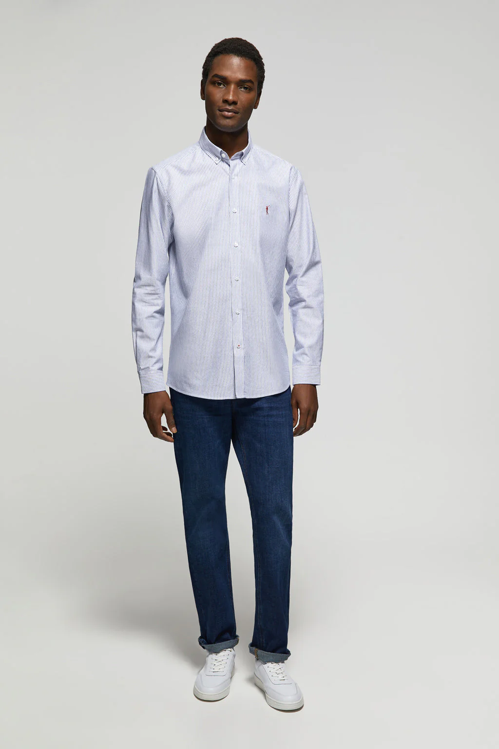 Camisa Oxford de rayas azul marino con logo Rigby Go