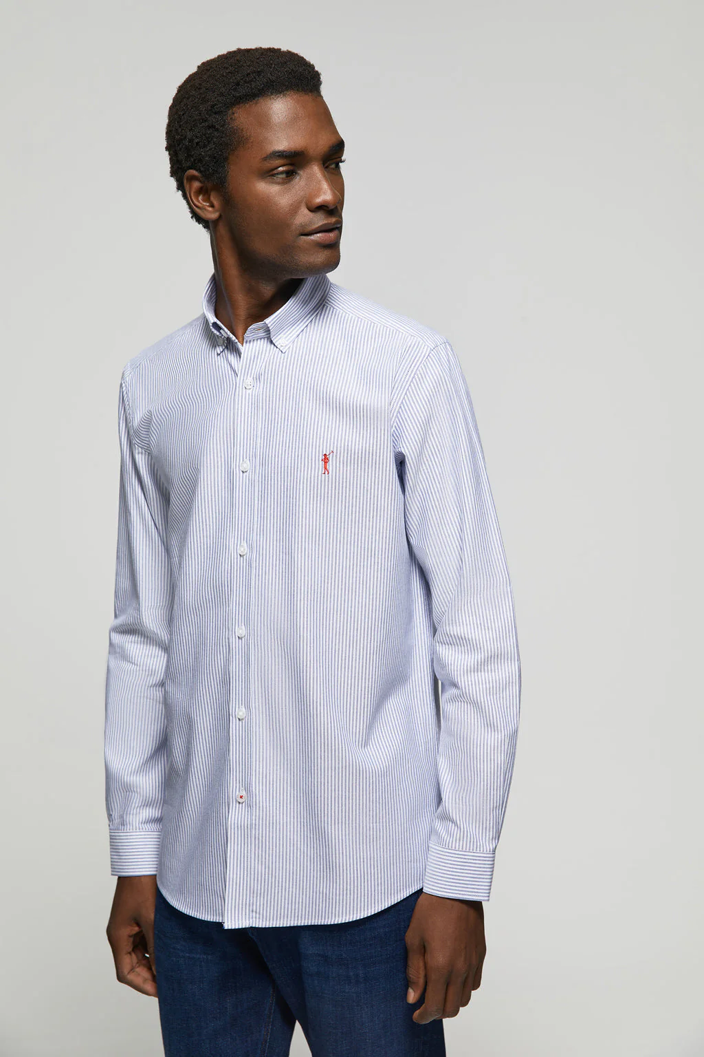 Camisa Oxford de rayas azul marino con logo Rigby Go - Image 3