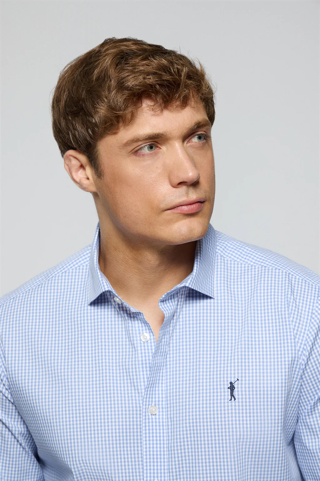 Camisa slim cuadro vichy azul de popelín con logo bordado Rigby Go - Image 3