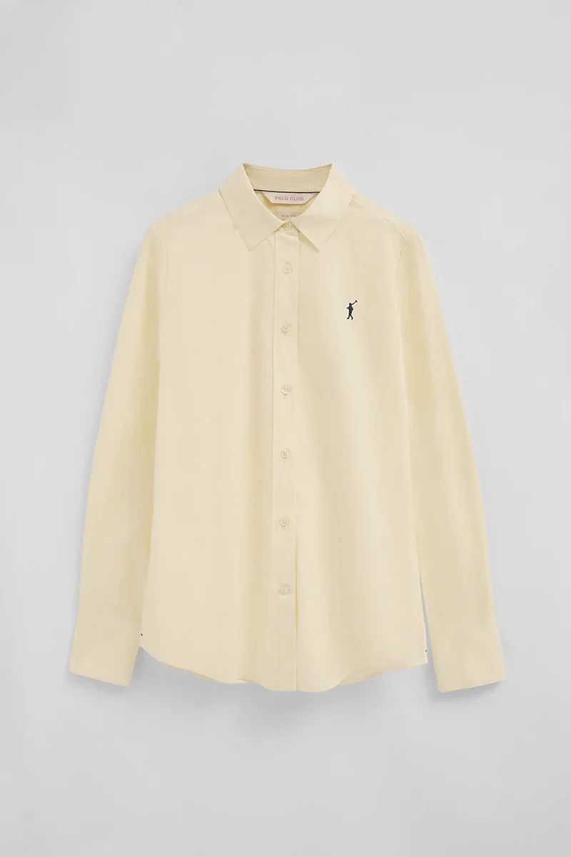 Camisa de popelín amarillo pastel con corte slim y bordado Rigby Go - Image 9