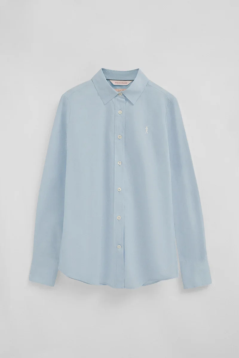Camisa de popelín azul claro con corte slim y bordado Rigby Go - Image 9