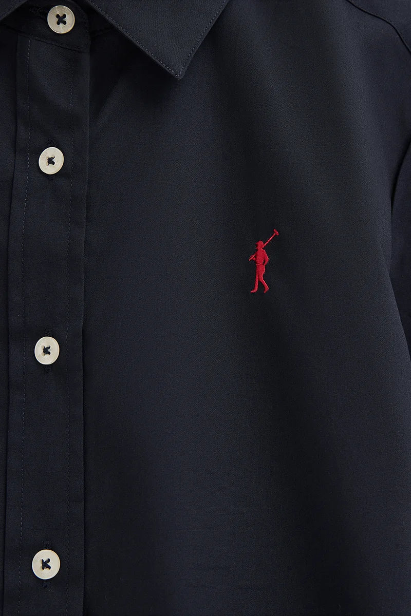 Camisa de popelín azul marino con corte slim y bordado Rigby Go - Image 7