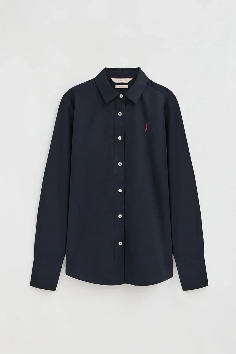Camisa de popelín azul marino con corte slim y bordado Rigby Go - Image 9