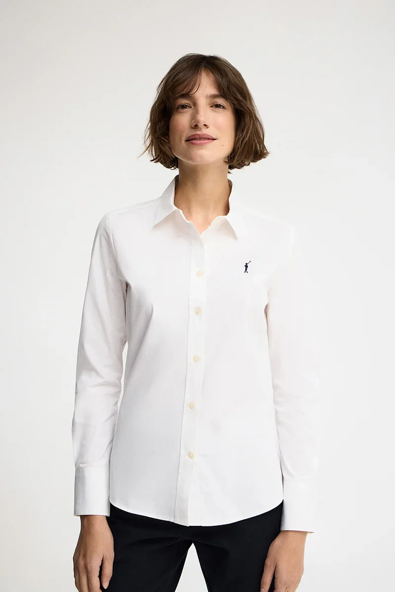 Camisa de popelín blanca con corte slim y bordado Rigby Go - Image 3