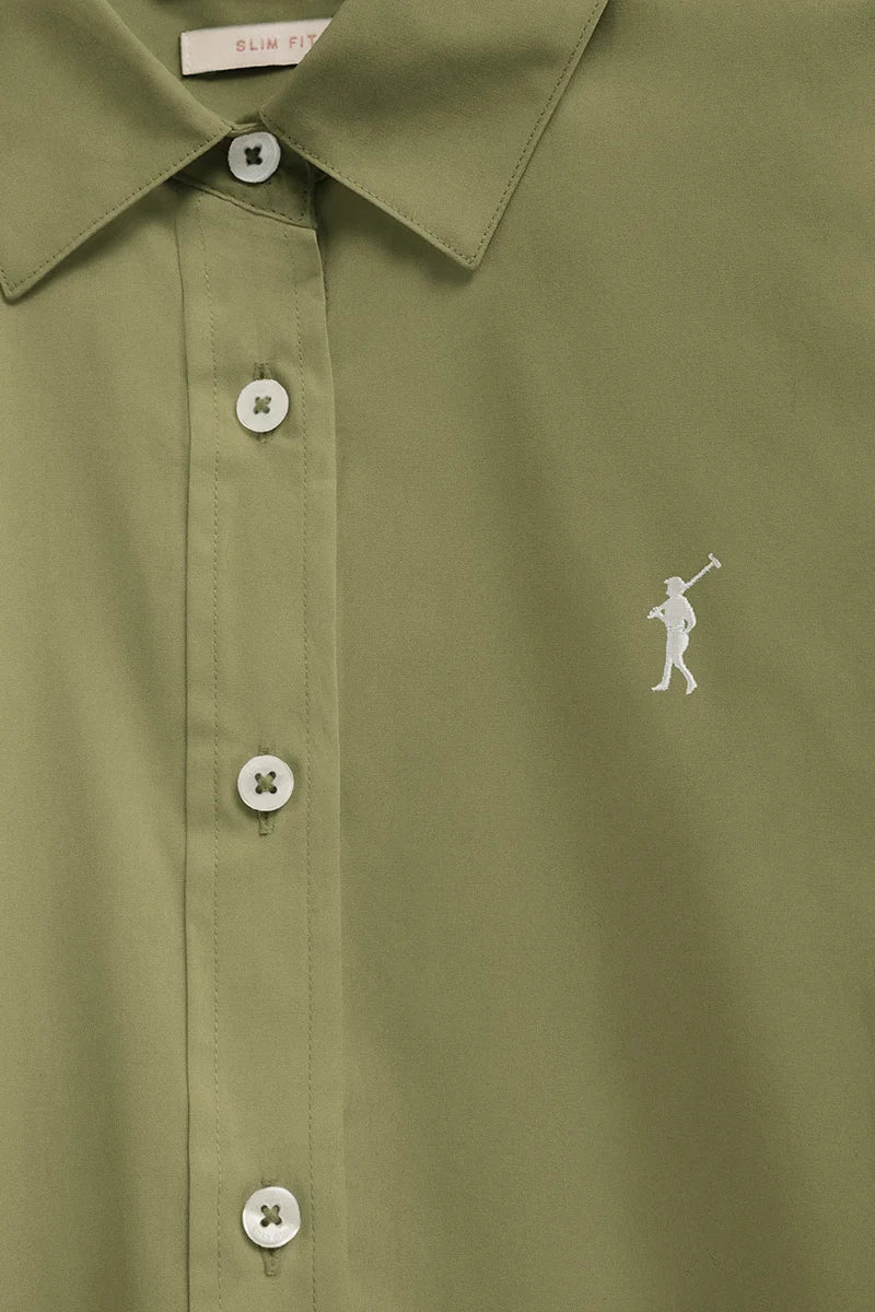 Camisa de popelín verde hoja con corte slim y bordado Rigby Go - Image 7
