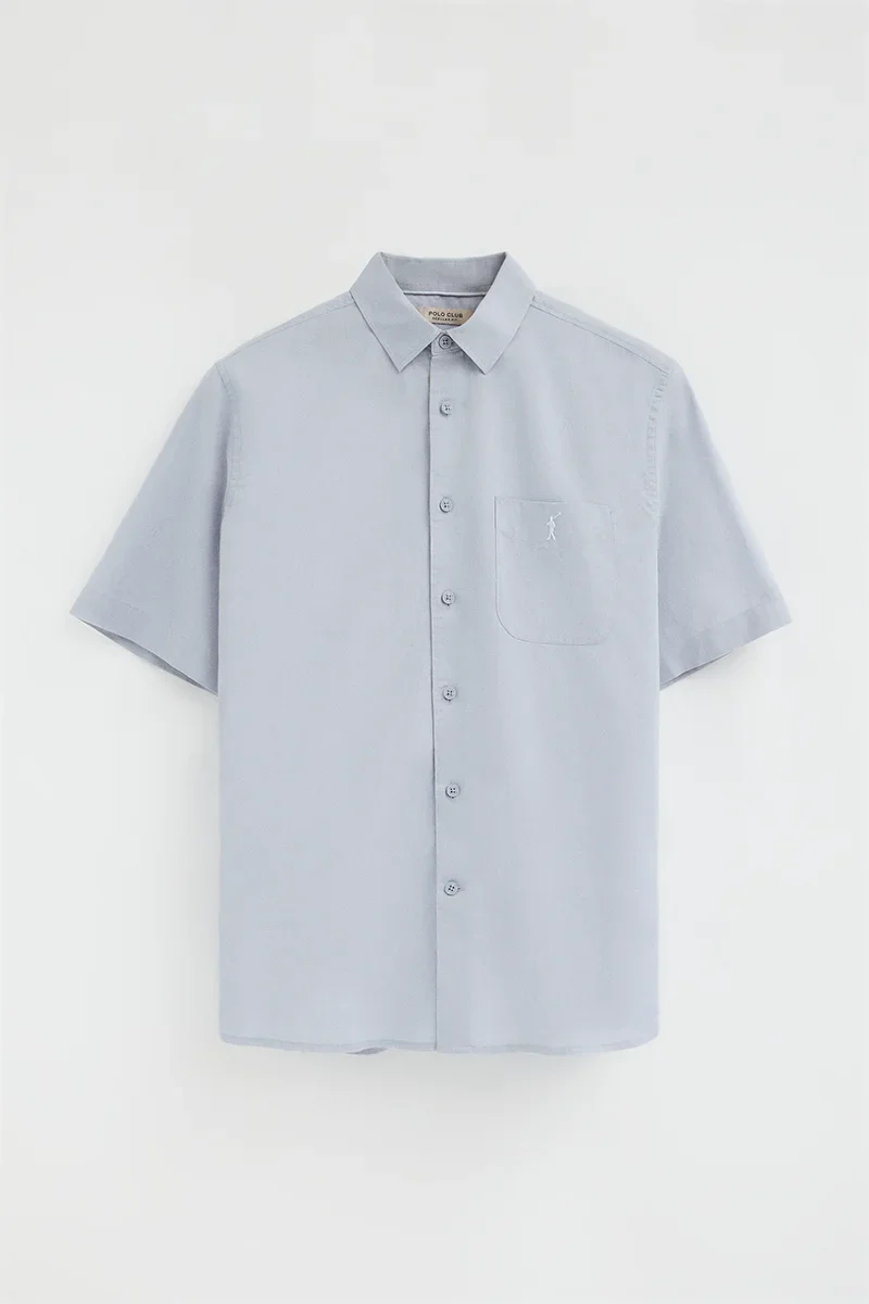 Camisa cotolino azul claro de manga corta y corte regular con logo Rigby Go - Image 6