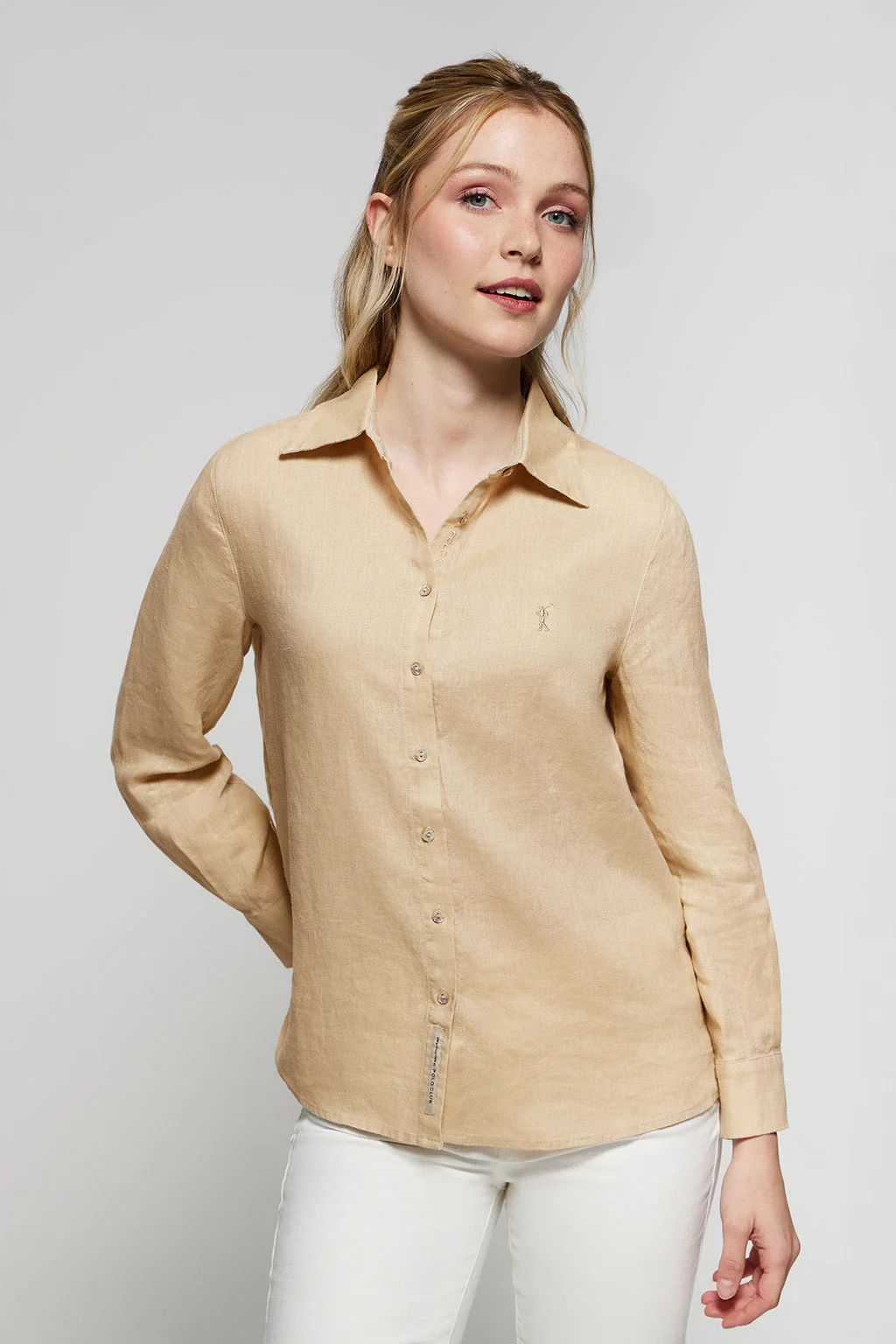 Camisa de lino beige con detalle bordado Rigby Go - Image 4