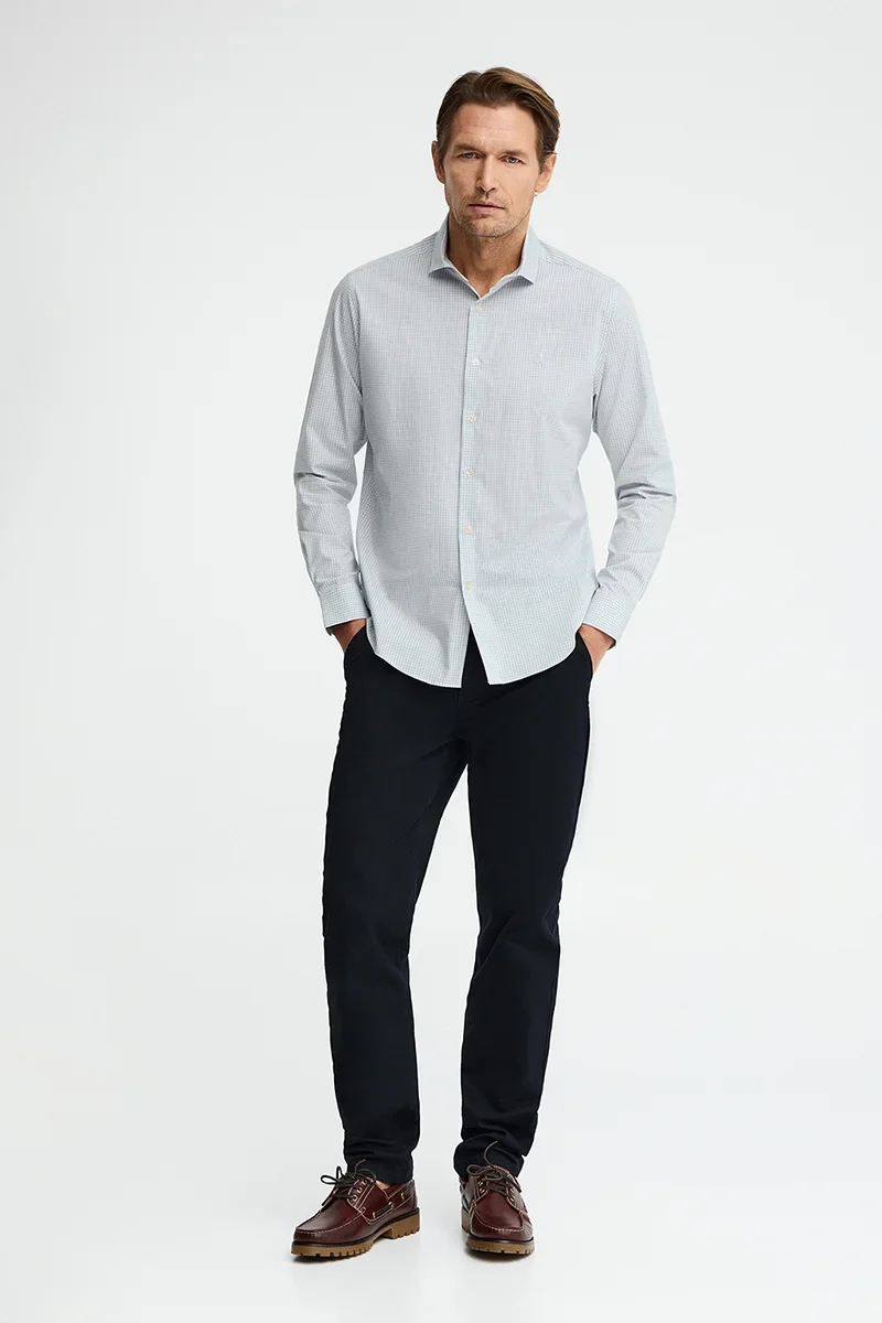 Camisa vichy azul claro de corte slim con logo Rigby Go - Image 4