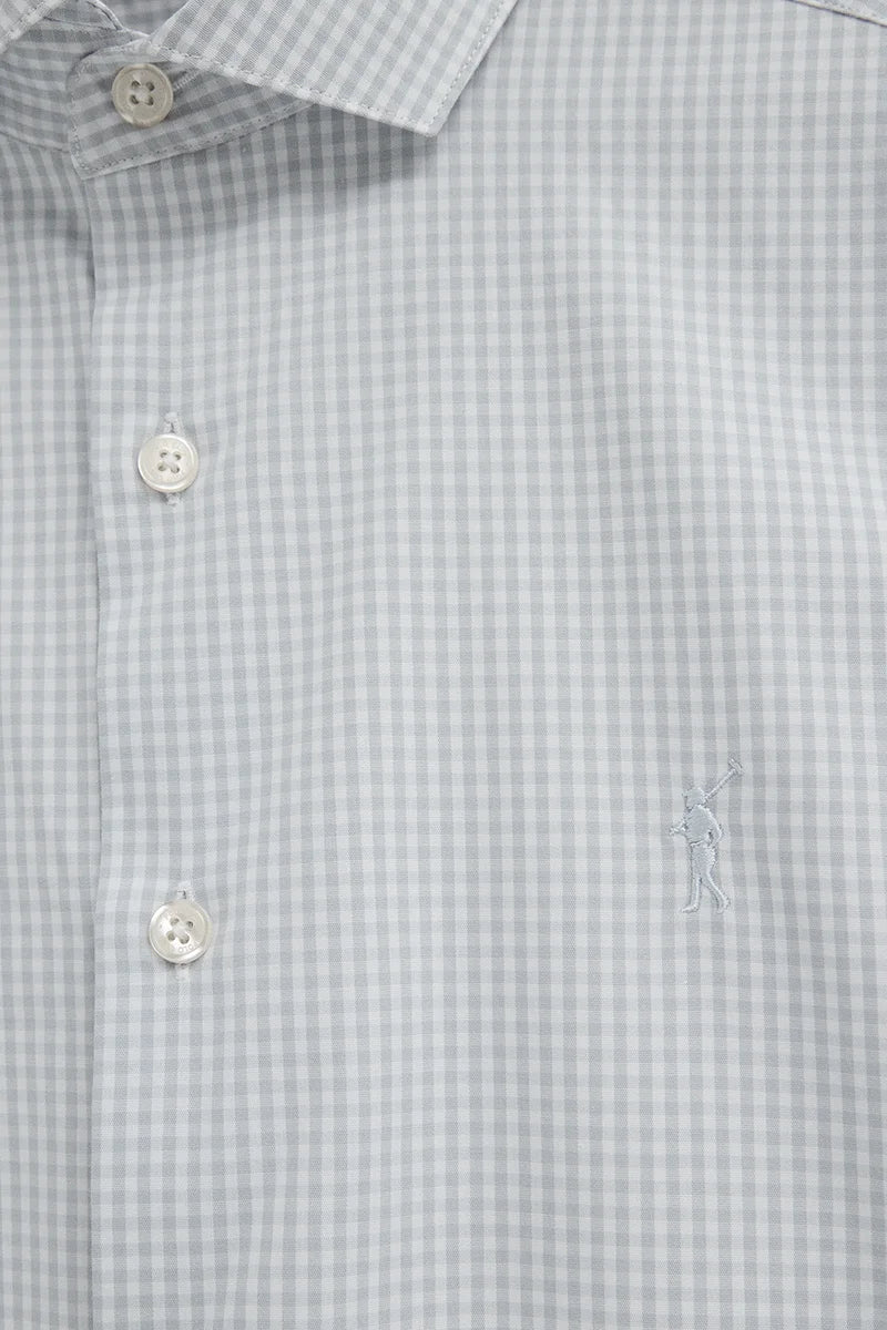 Camisa vichy azul claro de corte slim con logo Rigby Go - Image 7