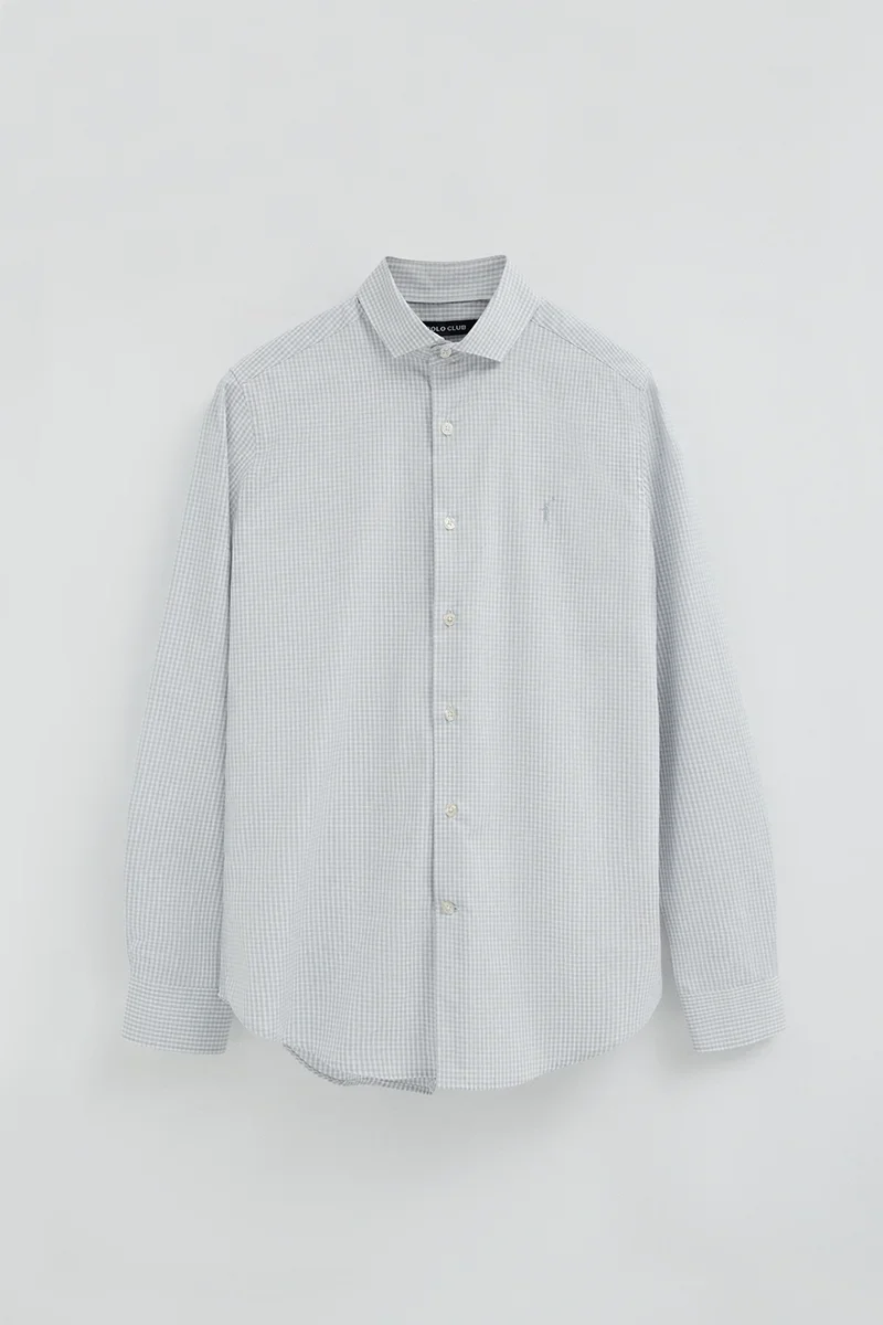 Camisa vichy azul claro de corte slim con logo Rigby Go - Image 9