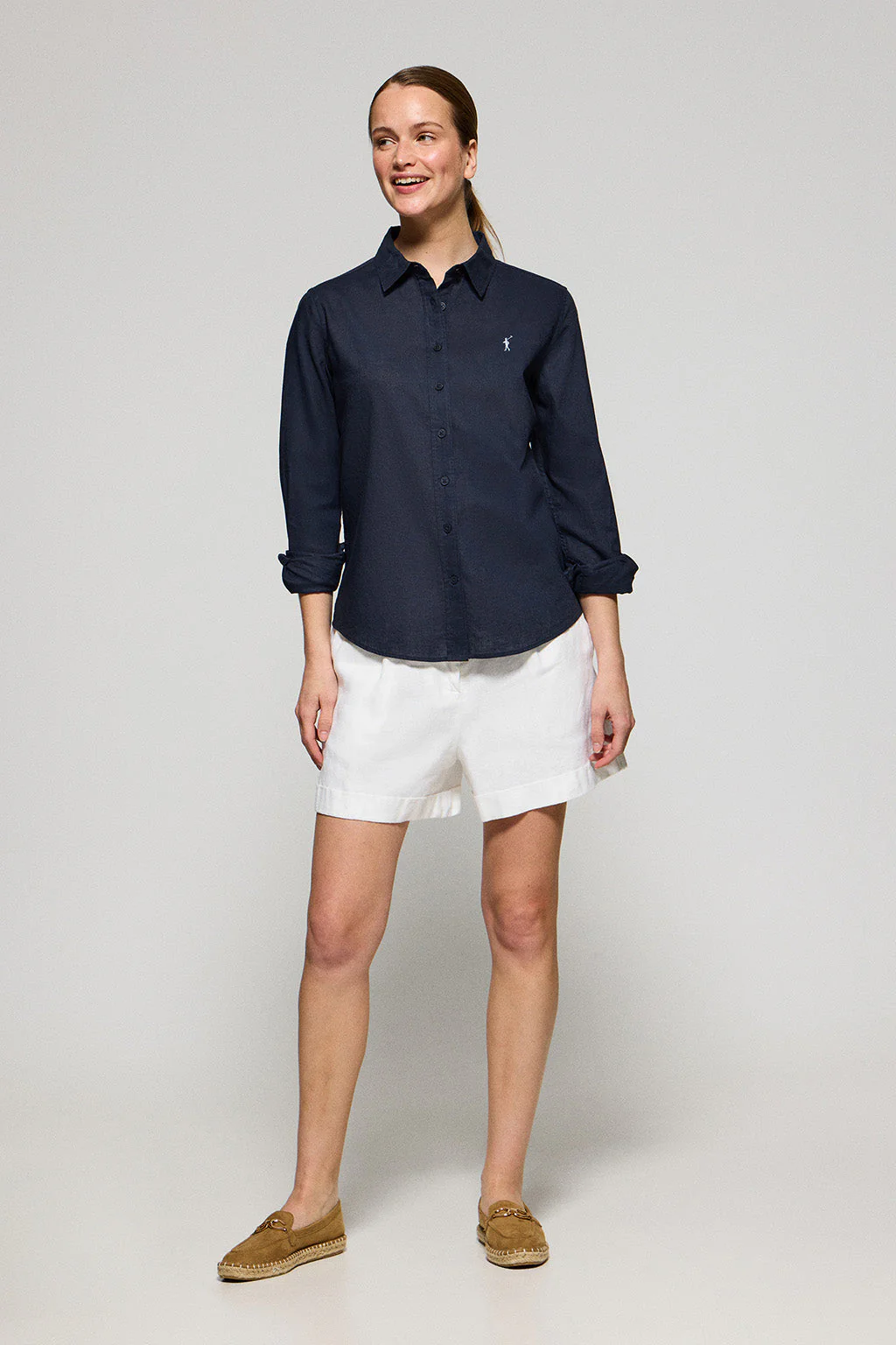Camisa azul marino de lino y algodón regular fit con bordado Rigby Go - Image 3