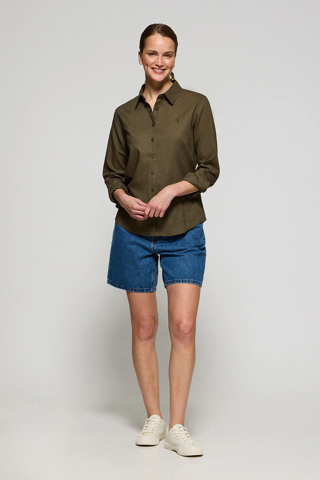 Camisa verde oscuro regular de lino y algodón con bordado Rigby Go - Image 3