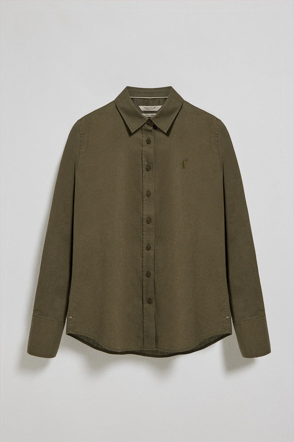 Camisa verde oscuro regular de lino y algodón con bordado Rigby Go - Image 5