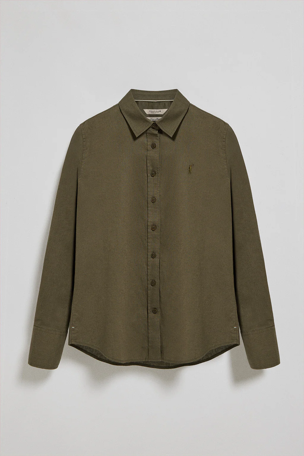 Camisa verde oscuro regular de lino y algodón con bordado Rigby Go - Image 7