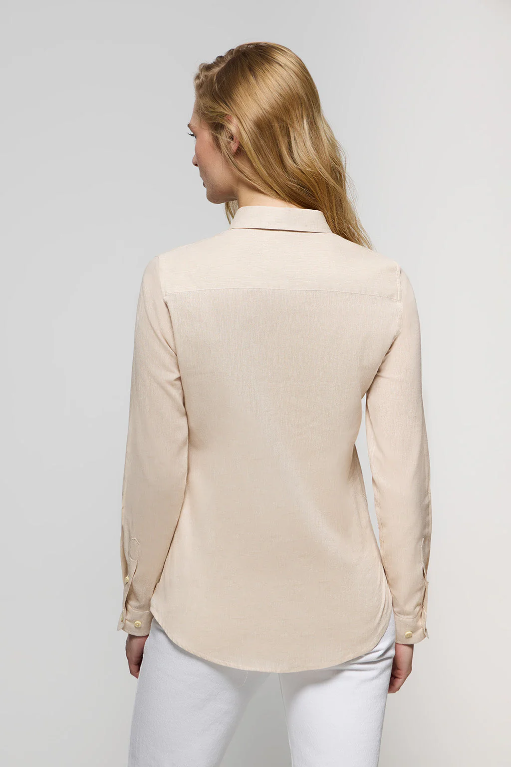 Camisa beige de lino y algodón con detalle bordado Rigby Go - Image 5