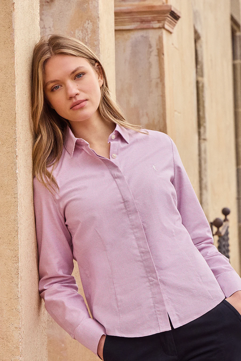 Camisa pata de gallo rosa con bordado Rigby Go - Image 4