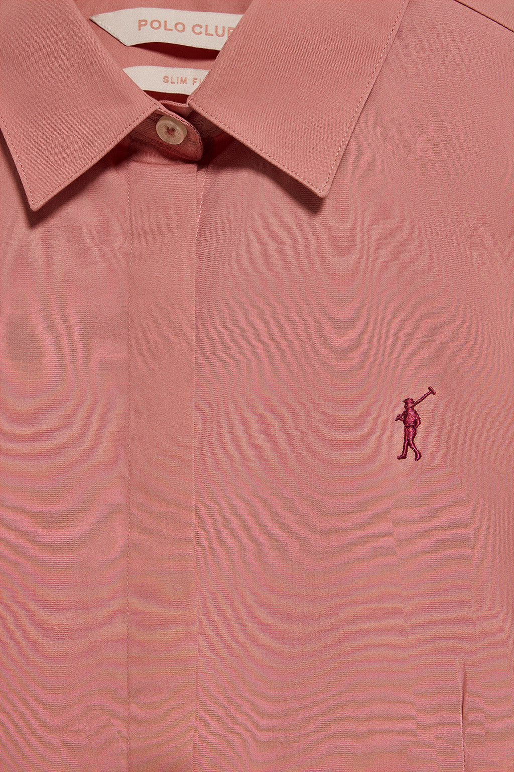 Camisa slim de popelín color coral con logo bordado Rigby Go - Image 6