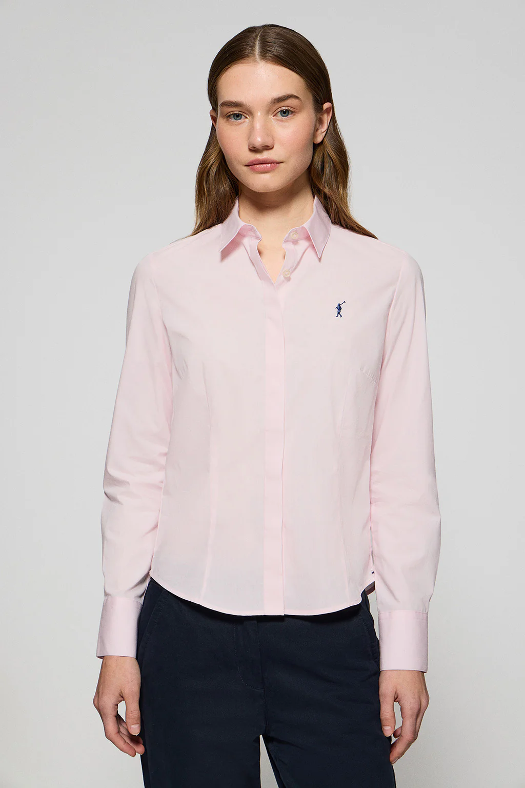 Camisa slim de popelín rosa con logo bordado Rigby Go