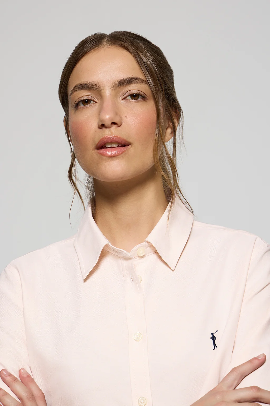 Camisa oxford rosa palo con logo bordado Rigby Go - Image 3