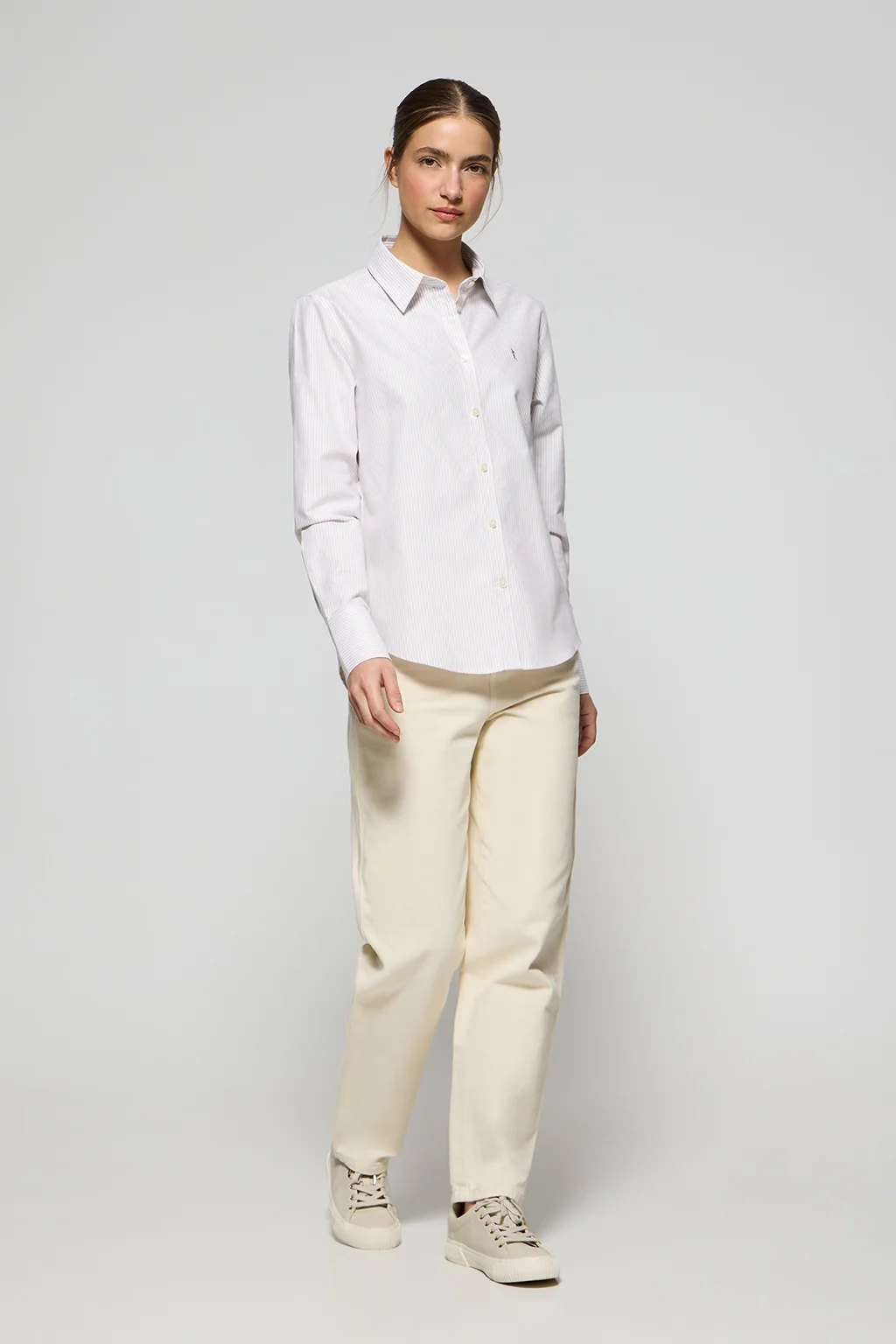 Camisa oxford de rayas marrones con logo Rigby Go - Image 4