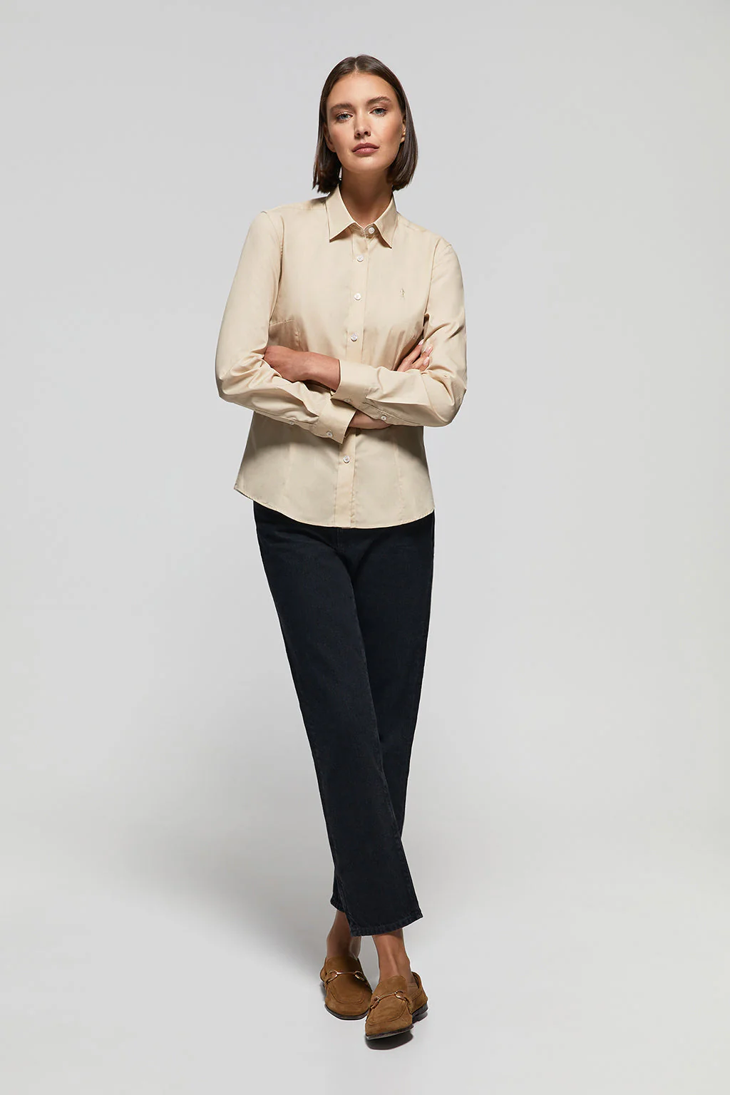 Camisa de popelín Slim Fit beige con bordado Rigby Go - Image 3