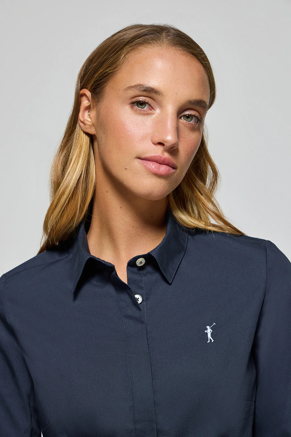 Camisa slim de popelín azul marino con logo bordado Rigby Go - Image 2