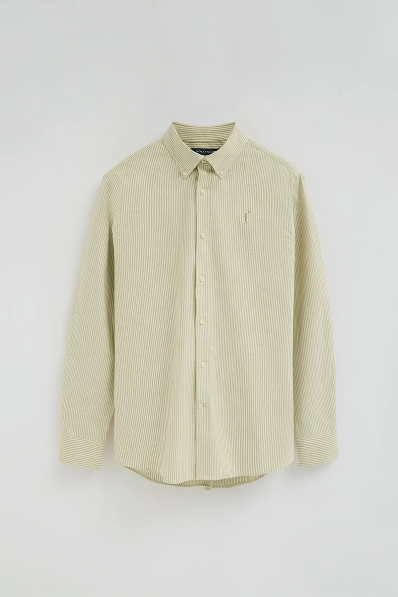 Camisa de rayas verde hoja de corte regular, manga larga y bordado Rigby Go - Image 6