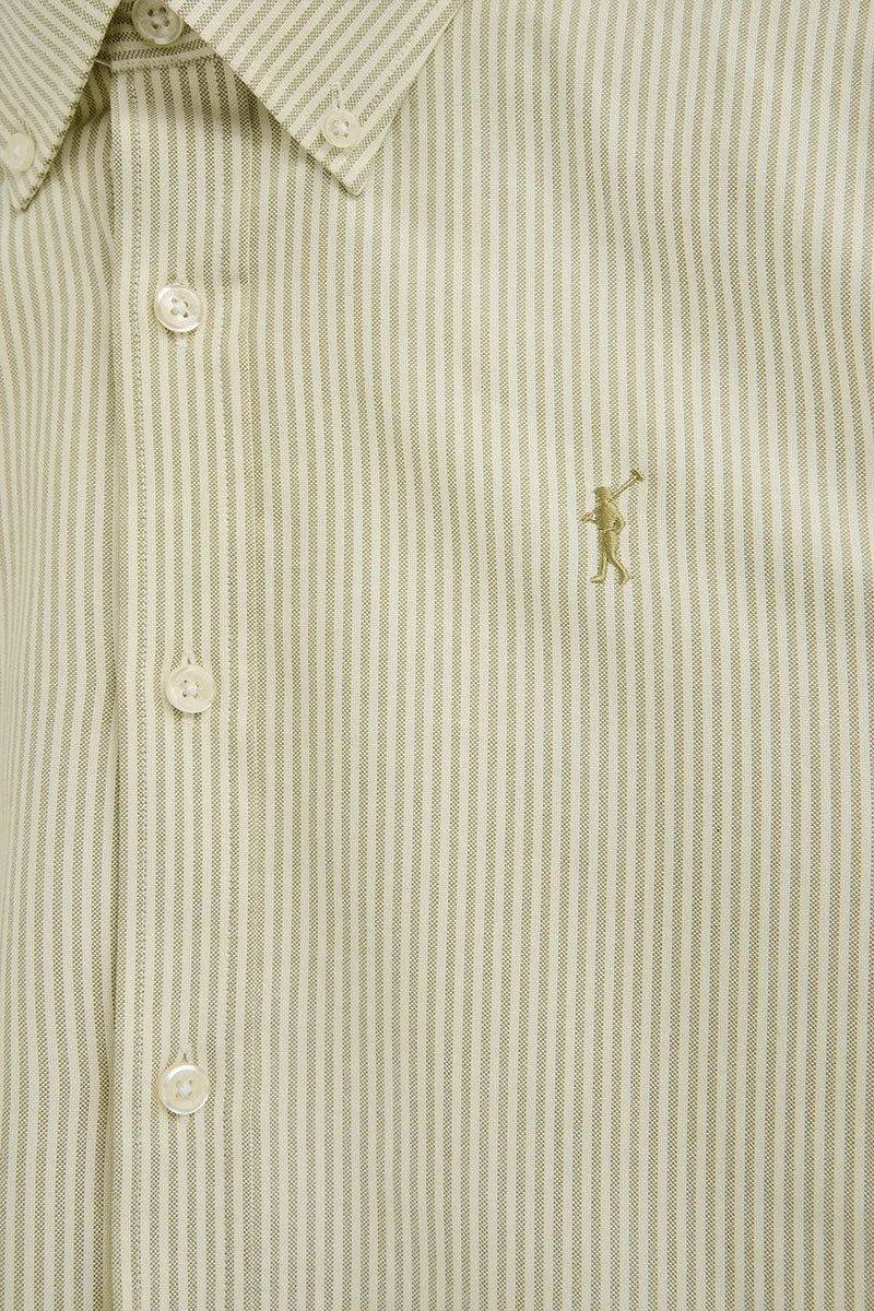 Camisa de rayas verde hoja de corte regular, manga larga y bordado Rigby Go - Image 7
