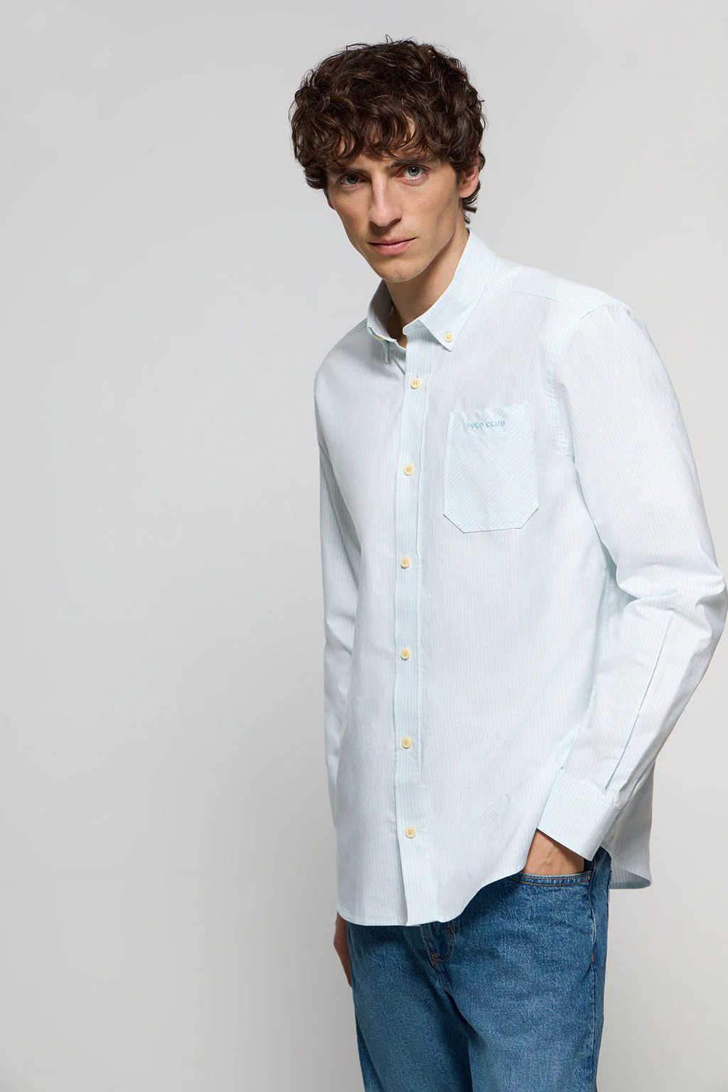 Camisa de rayas azul celeste Oxford y bordado Polo Club - Image 3