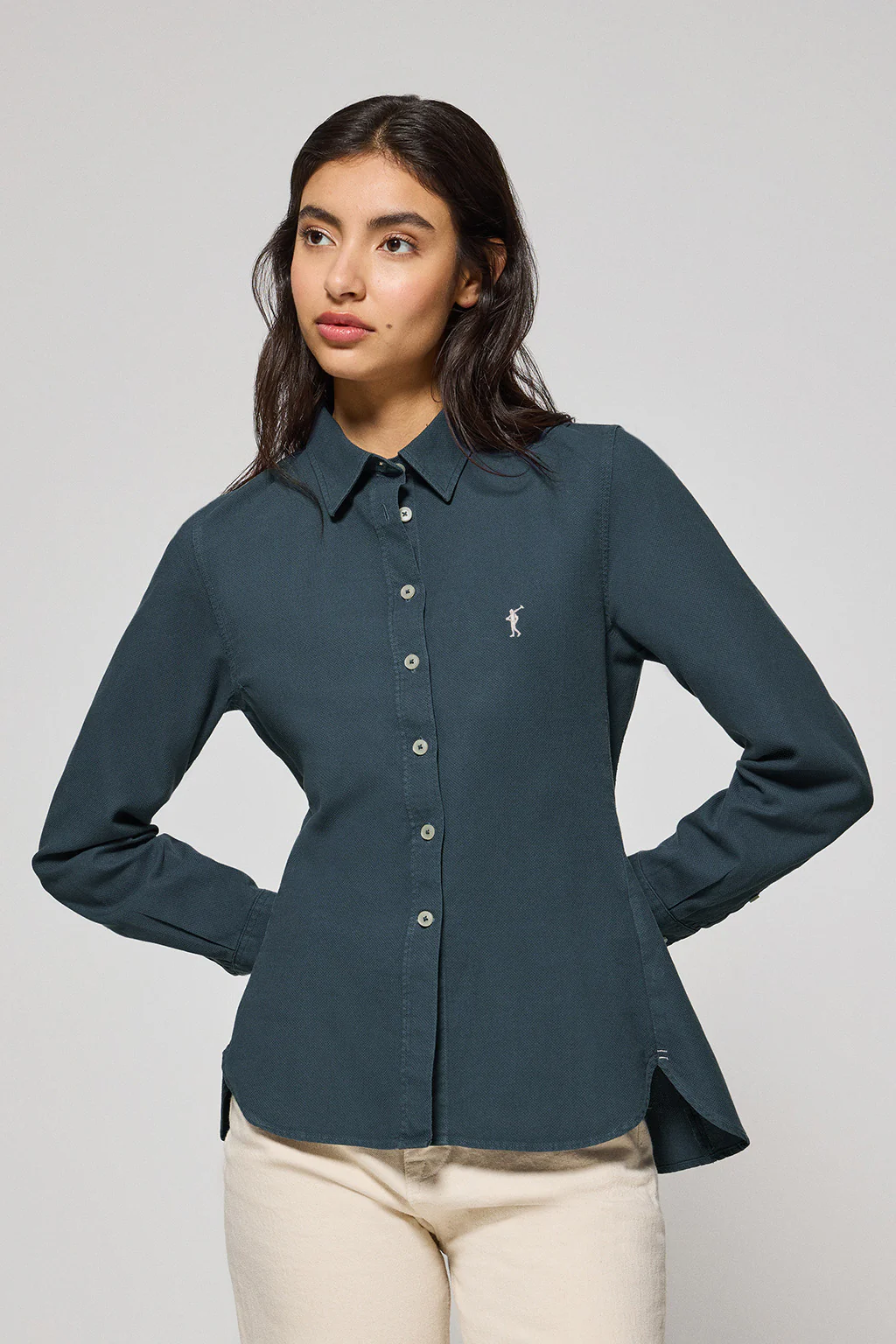 Camisa slim Sefora azul marino con logo Rigby Go