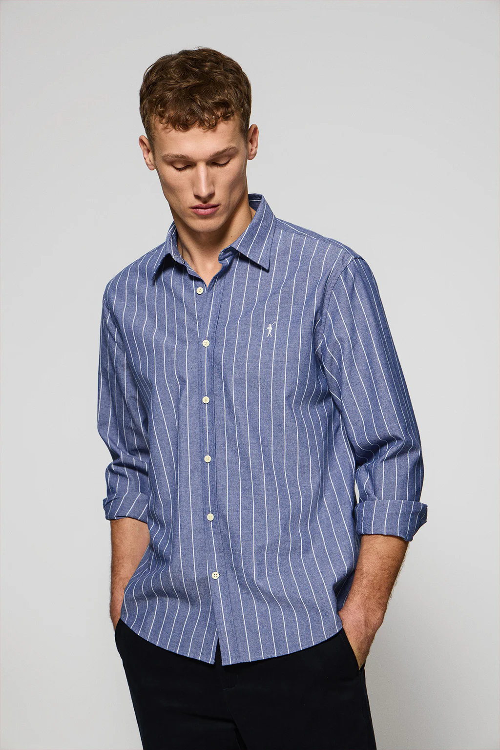 Camisa azul St James a rayas regular fit con logo Rigby Go