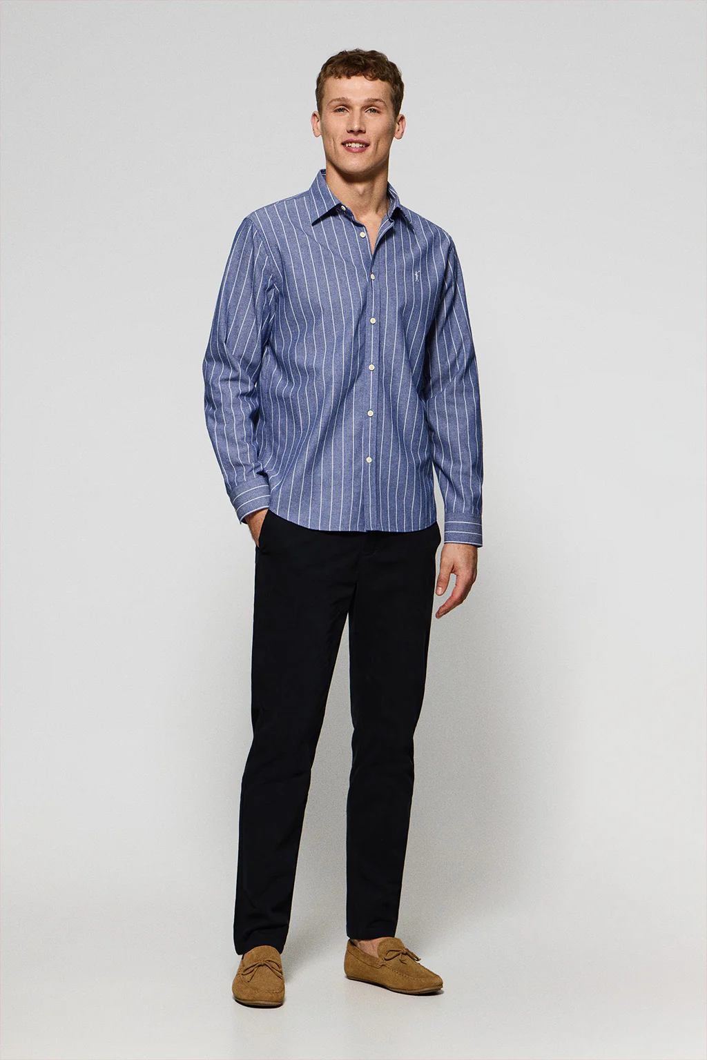 Camisa azul St James a rayas regular fit con logo Rigby Go - Image 3