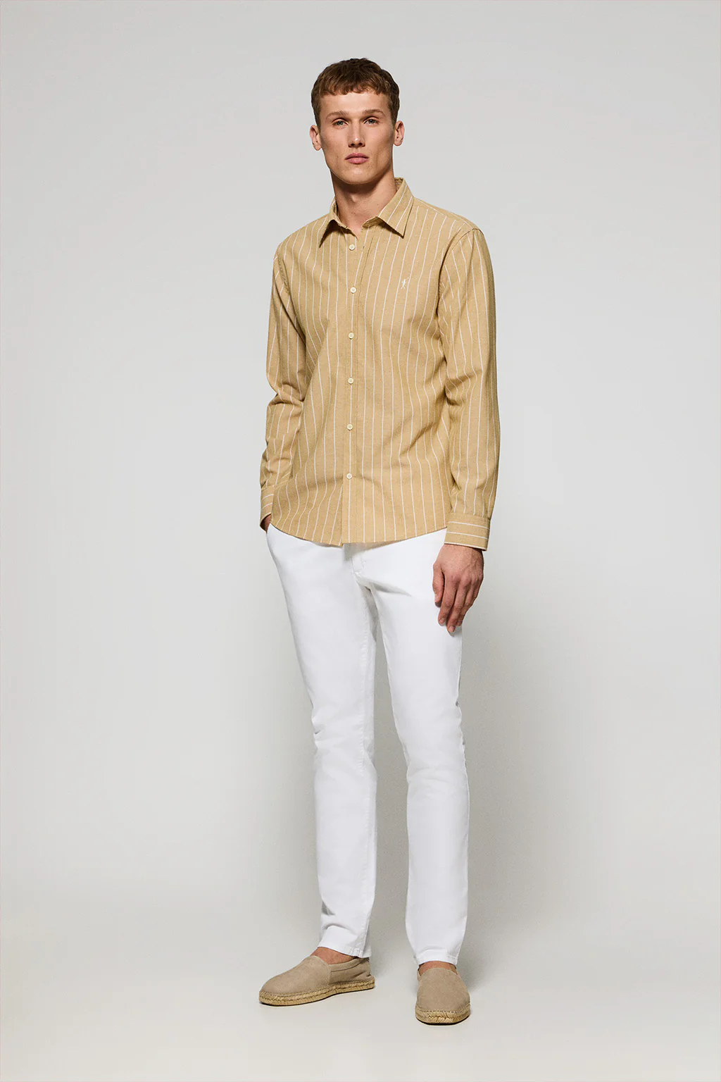 Camisa color mostaza St James a rayas regular fit con logo Rigby Go - Image 4