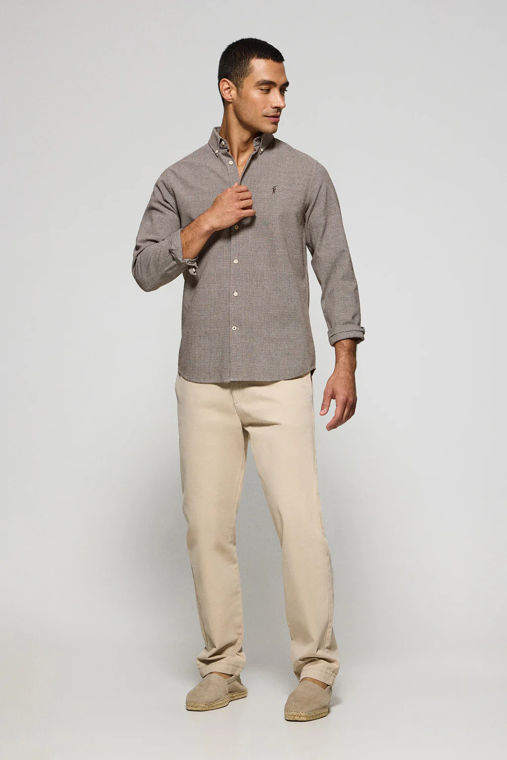 Camisa marrón Williams pata de gallo con logo Rigby Go bordado - Image 3