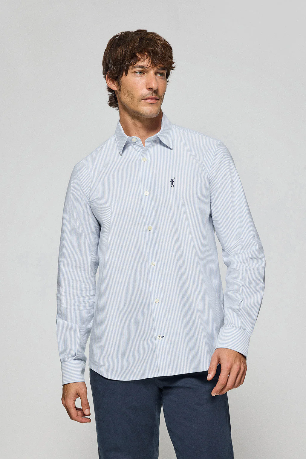Camisa oxford de rayas azul Yale con logo bordado Rigby Go