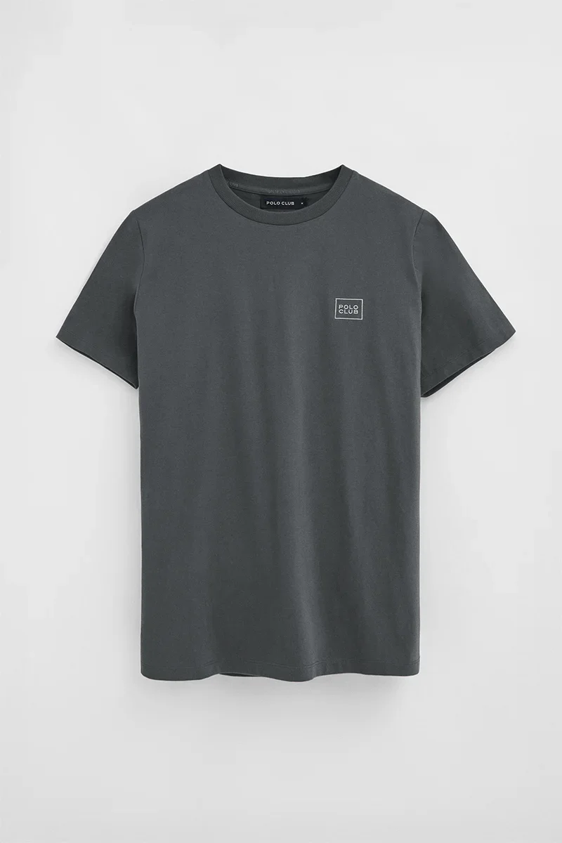 Camiseta gris piedra de corte recto con parche Polo Club - Image 9