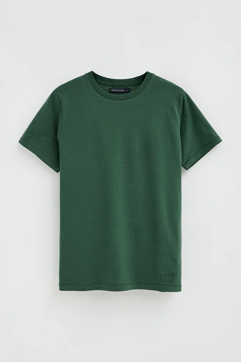 Camiseta verde botella de cuello redondo con parche Polo Club - Image 6
