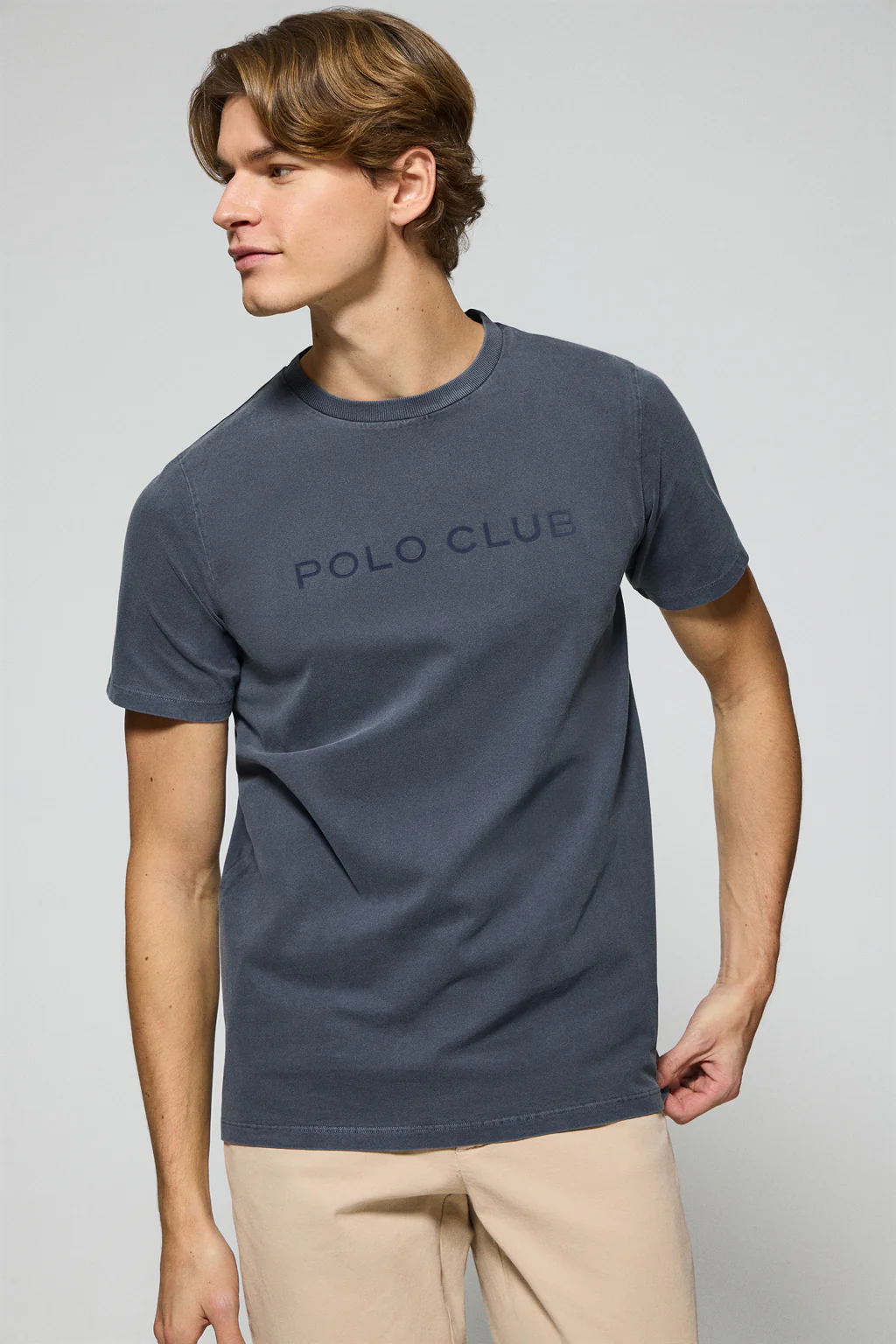 Camiseta Apolo garment dyed azul marino con logo Polo Club aterciopelado