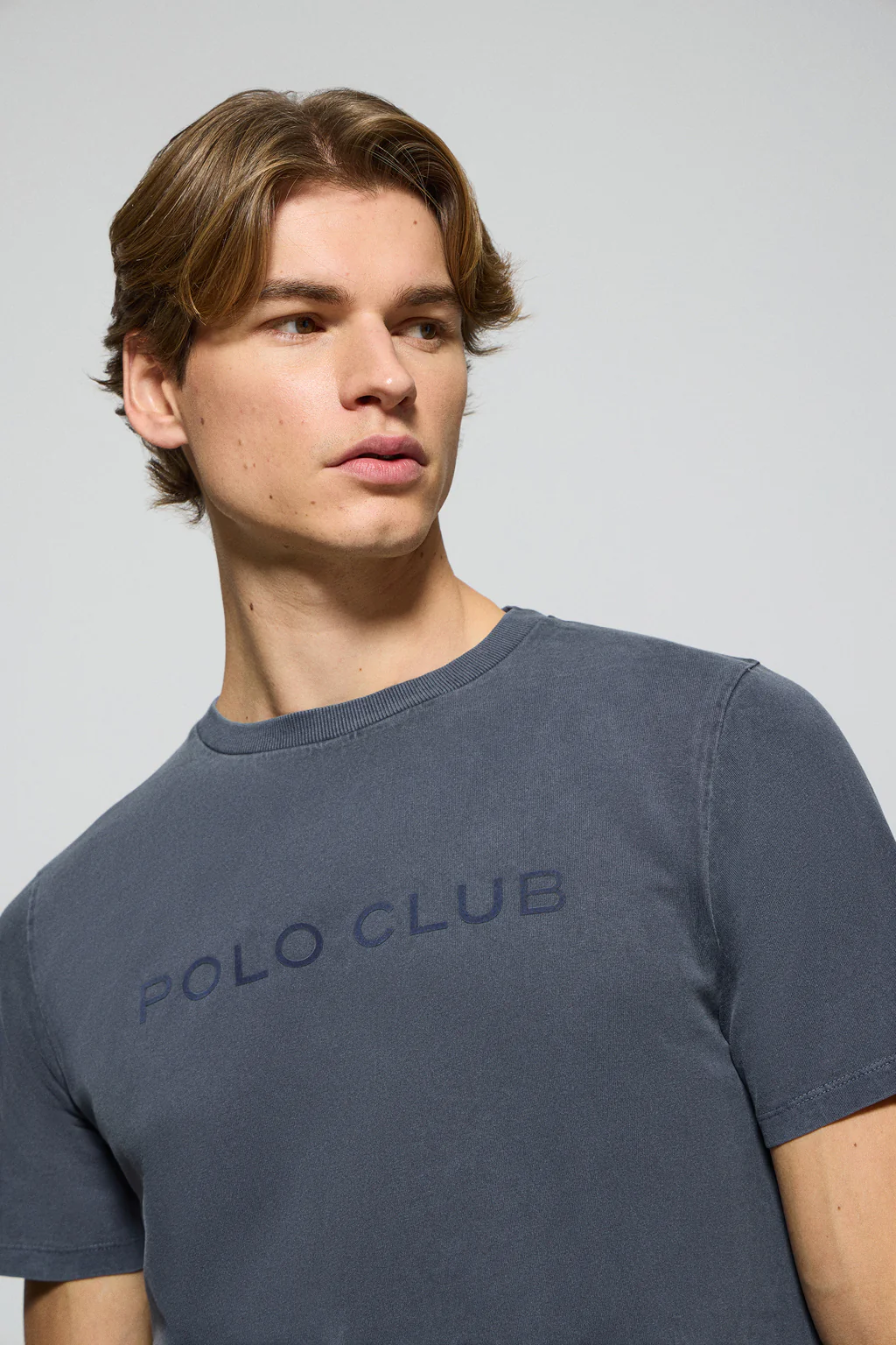 Camiseta Apolo garment dyed azul marino con logo Polo Club aterciopelado - Image 2