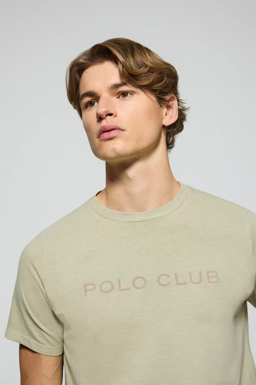 Camiseta Apolo garment dyed color piedra con logo Polo Club aterciopelado - Image 2