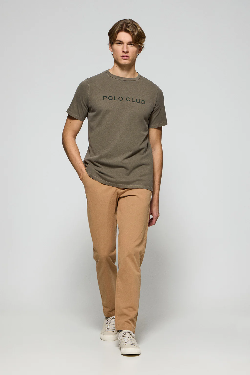 Camiseta Apolo garment dyed verde militar con logo Polo Club aterciopelado - Image 4