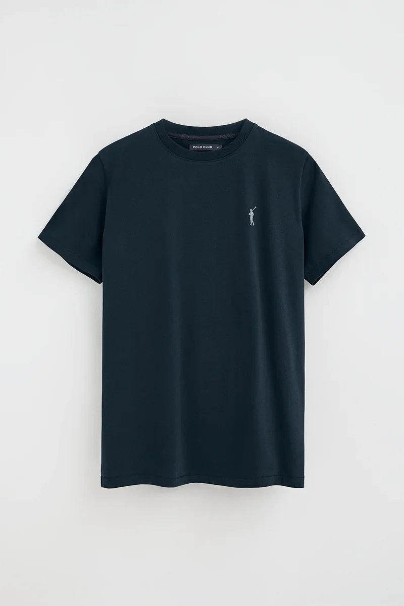 Camiseta azul marino de manga corta con logo engomado Rigby Go - Image 9