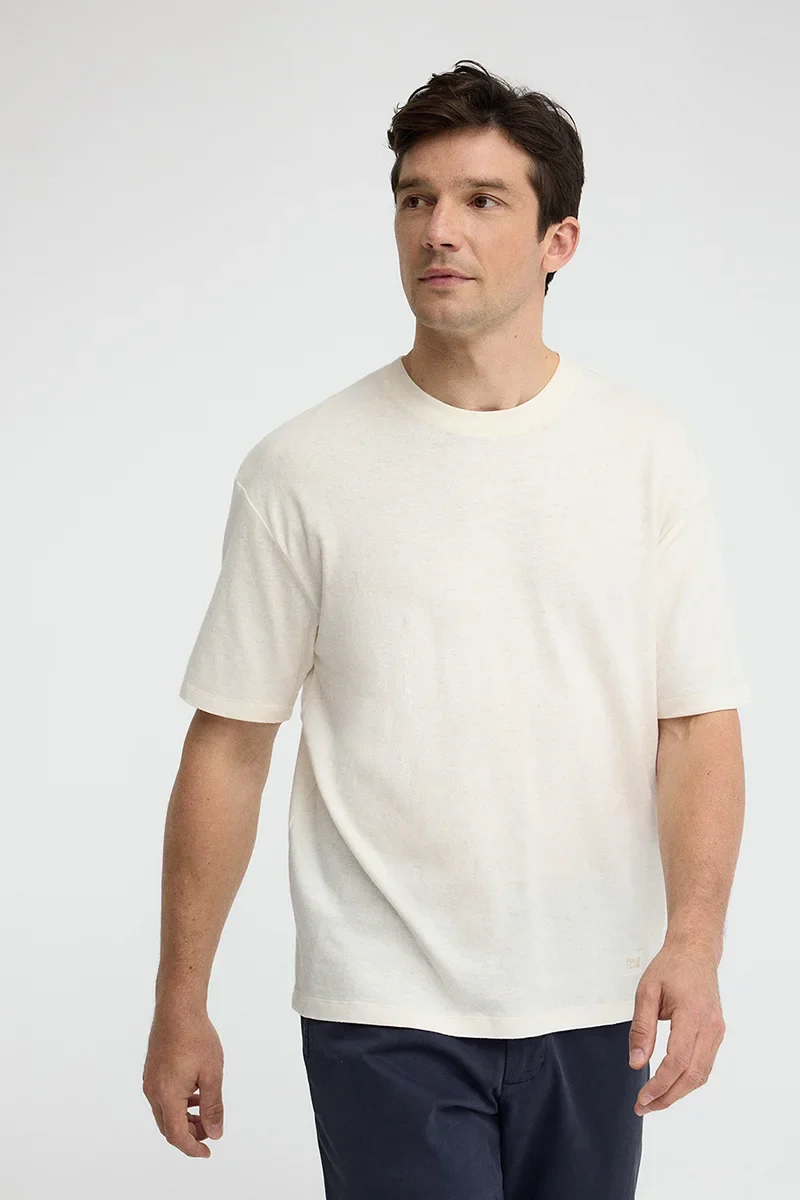 Camiseta cotolino color crudo de manga corta con logo Polo Club