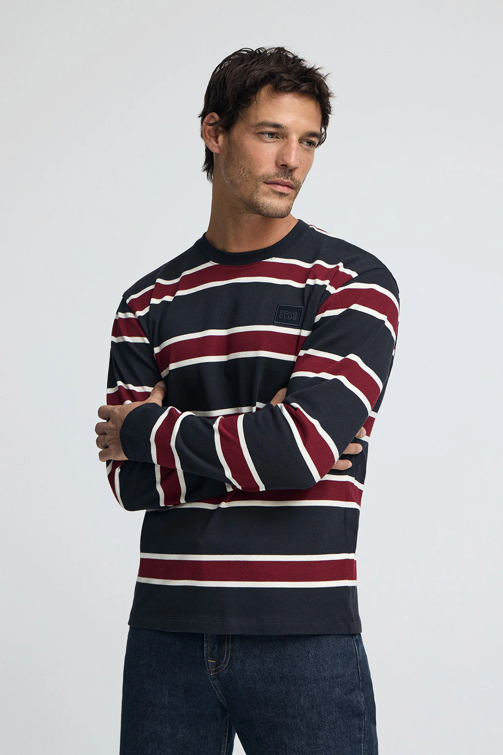 Camiseta Carter con rayas azul marino y granate con parche personalizado Polo Club