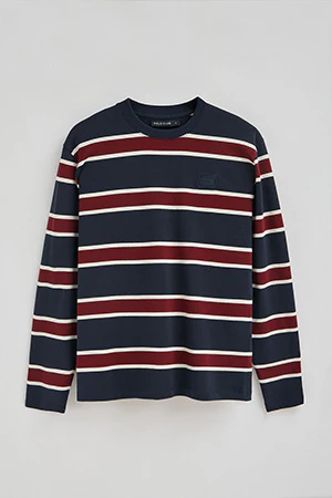 Camiseta Carter con rayas azul marino y granate con parche personalizado Polo Club - Image 10