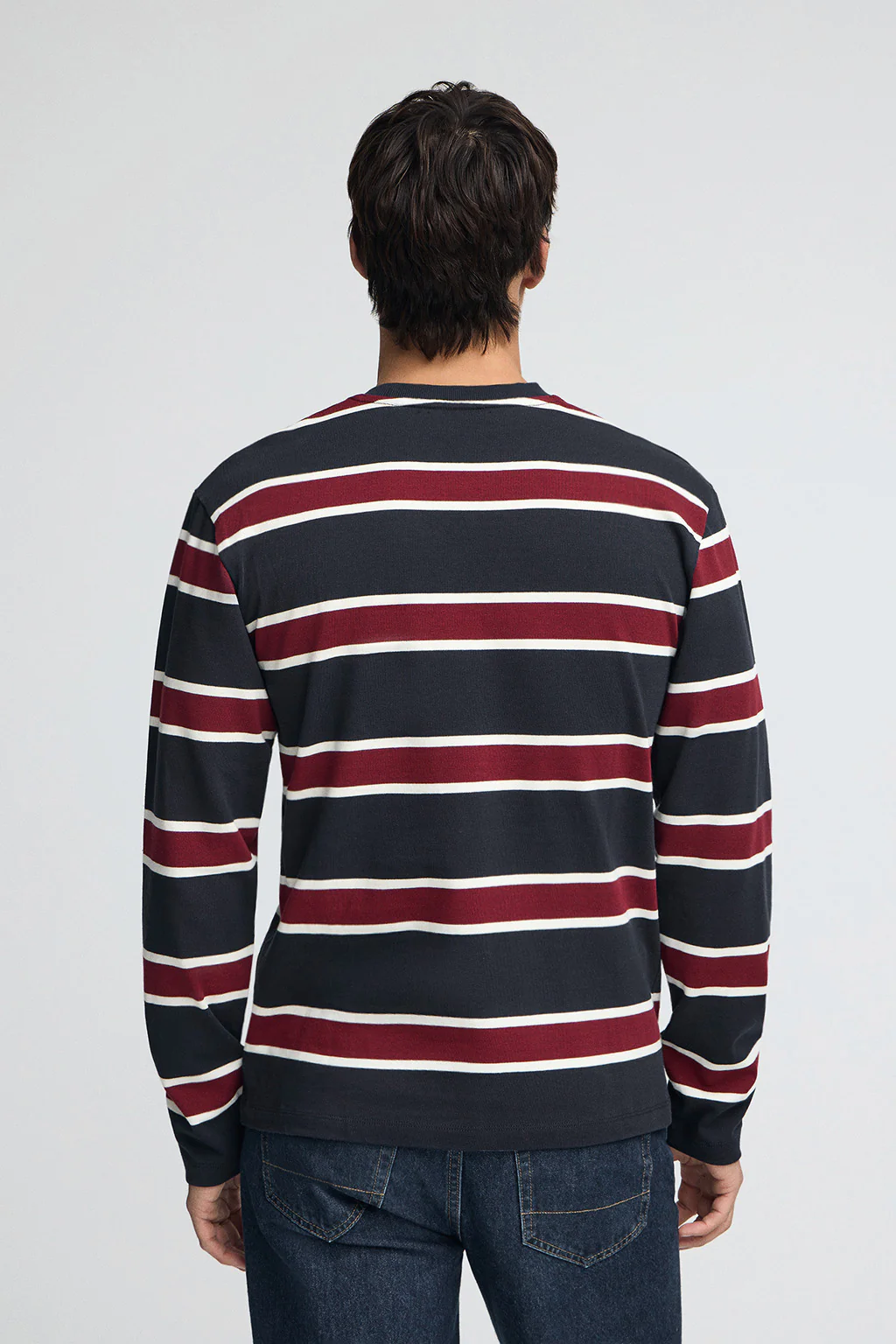 Camiseta Carter con rayas azul marino y granate con parche personalizado Polo Club - Image 5