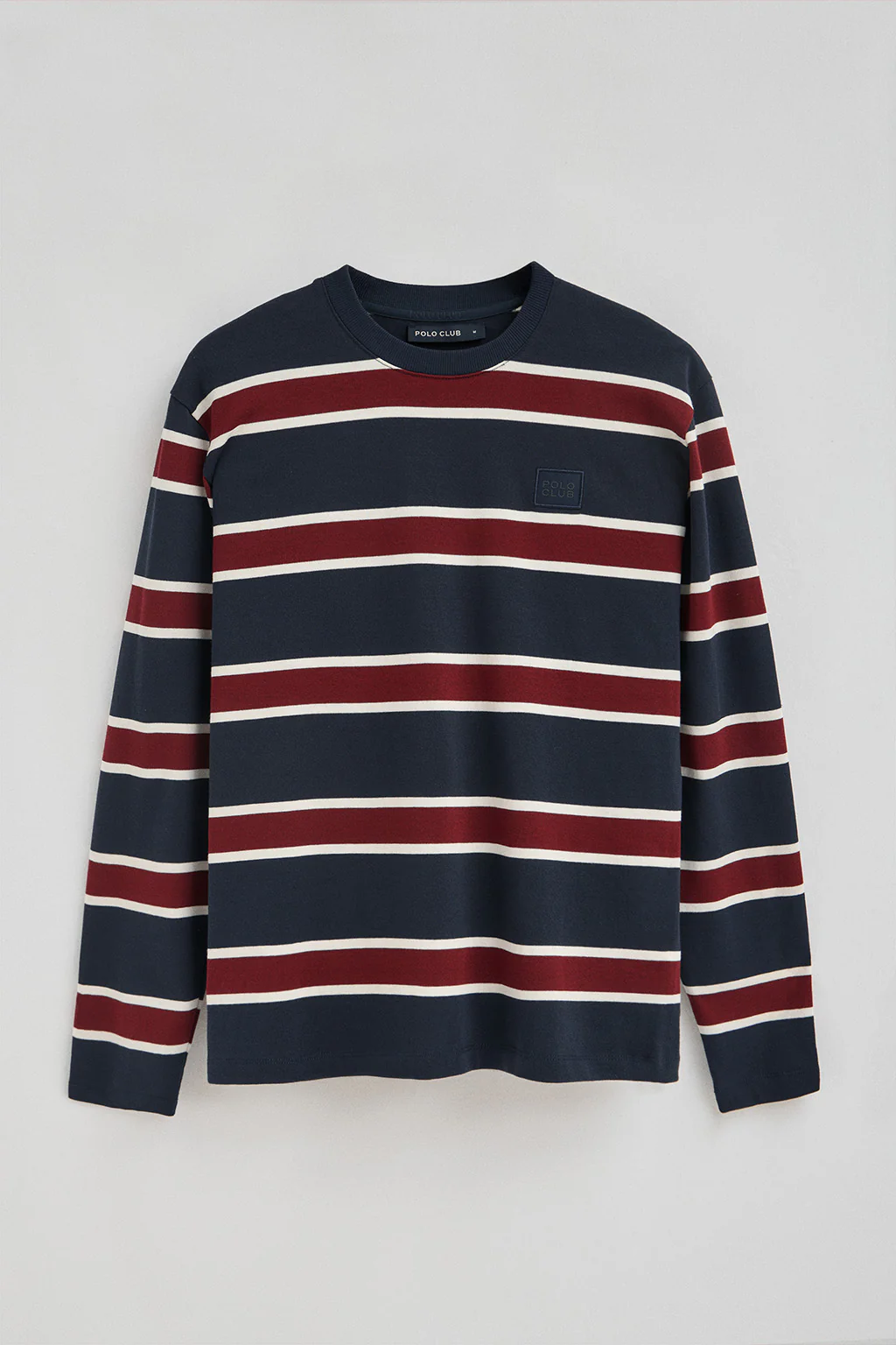 Camiseta Carter con rayas azul marino y granate con parche personalizado Polo Club - Image 6