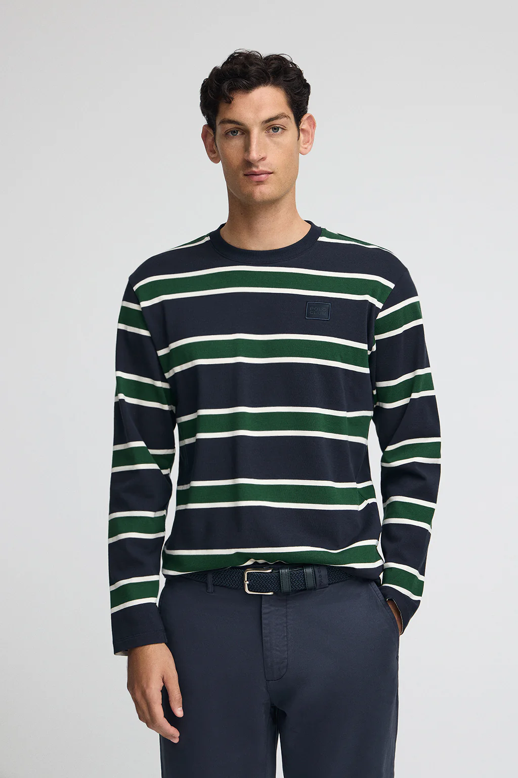 Camiseta Carter con rayas azul marino y verde botella con parche personalizado Polo Club