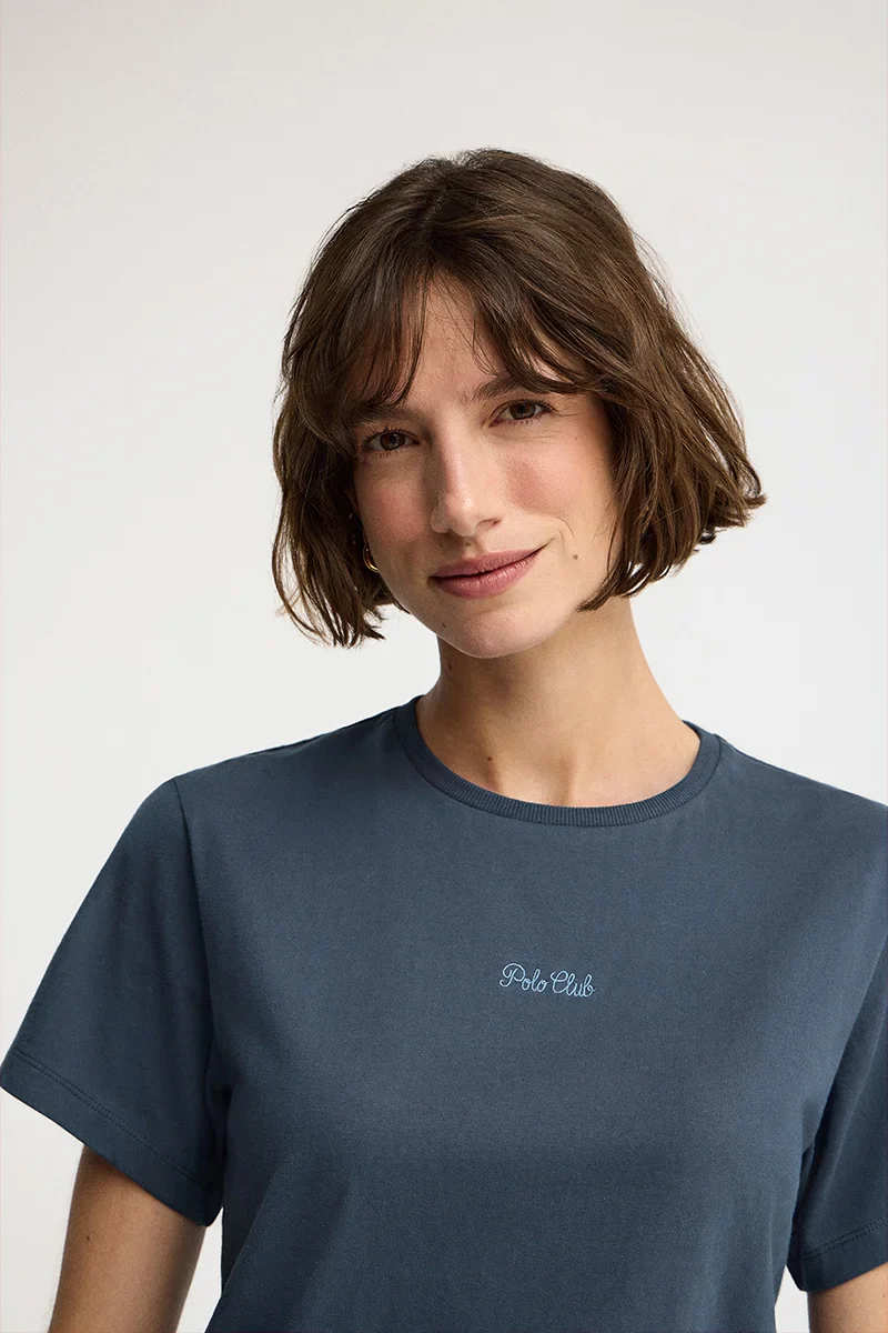 Camiseta azul denim de manga corta y corte regular con bordado Polo Club